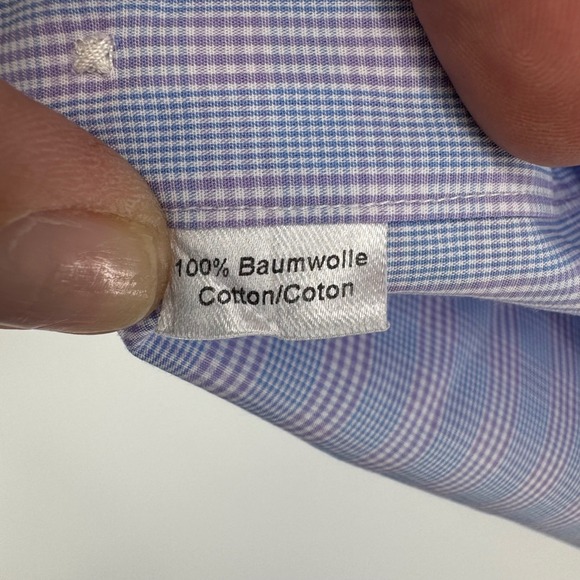 Ledbury Mens Classic Fit Long Sleeve Shirt 16 Blue Pink Gingham Check Cotton - Picture 5 of 9